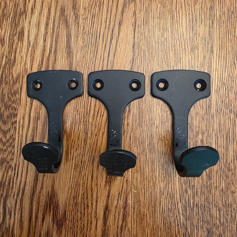 Set of 3 Industrial Matte Black Metal Wall Hooks Heavy Duty T-Shape Coat Hooks
